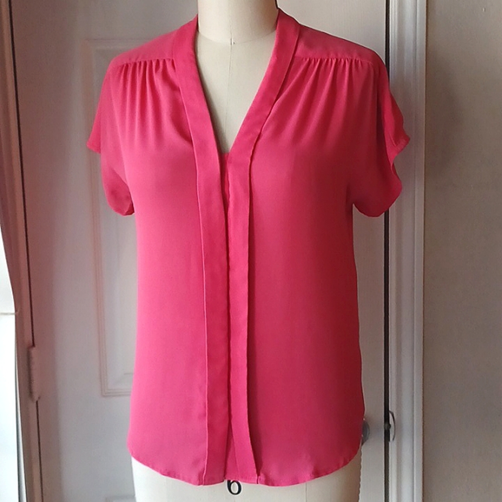 Express Pink Chiffon Button Down Short Sleeve Top XS